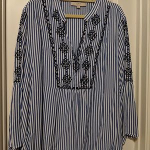 Loft blouse blue/white with embroidery size 24
